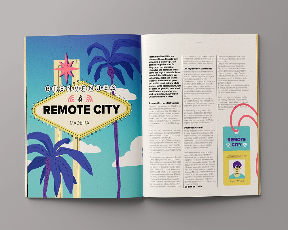 double page illustration remote city